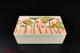 Cream rectangle lacquer box with lotus pattern 8*14cm